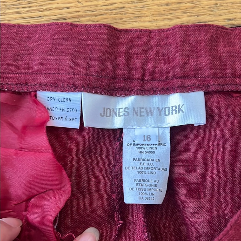 Jones New York Burgundy Red 100% Linen Trousers Size 16 - Picture 8 of 8